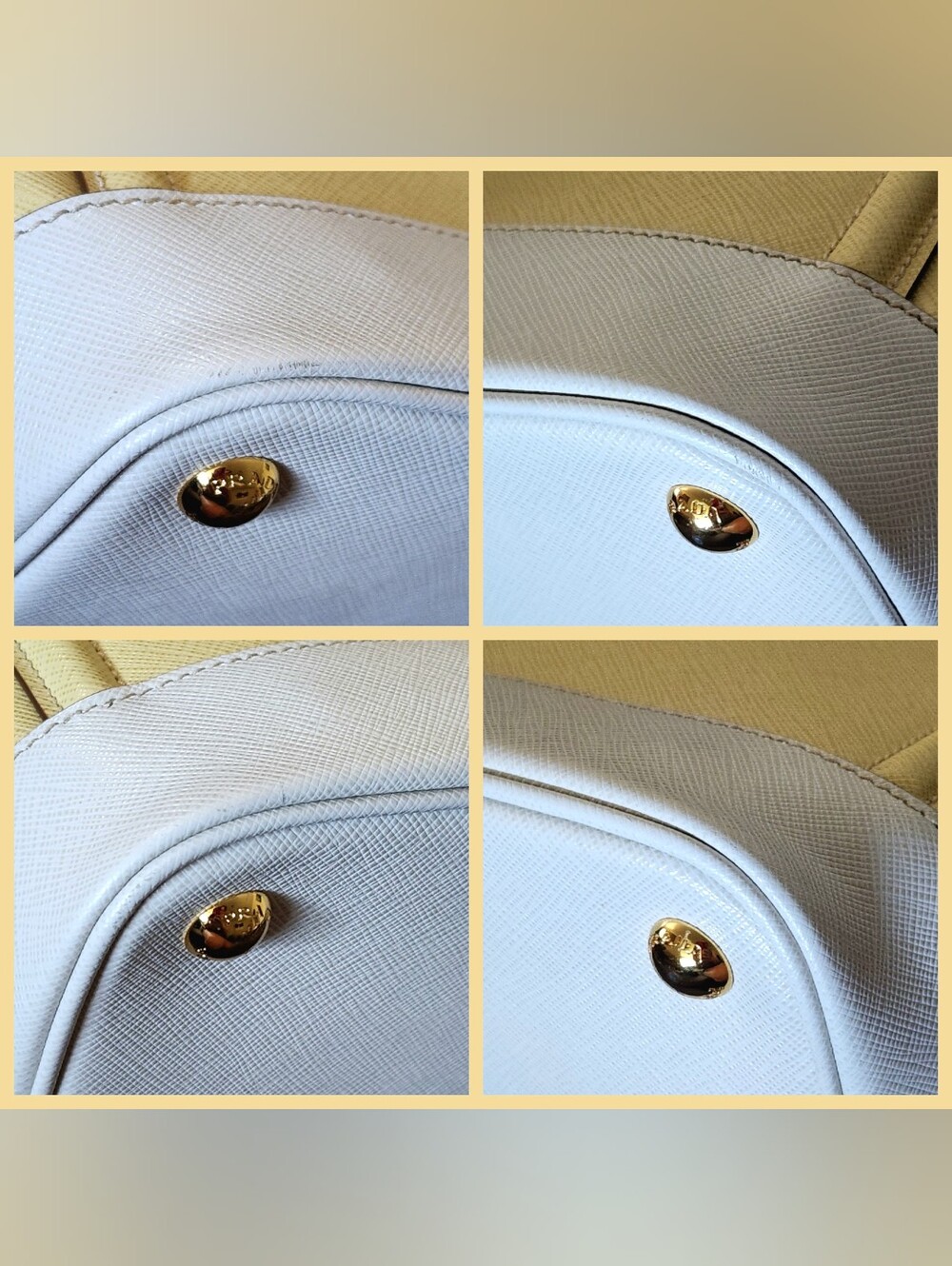 💛RARE Prada💛 - Bi-Color Ananas/Talco Saffiano Lux Leather Large Shopping Tote - Picture 12 of 16